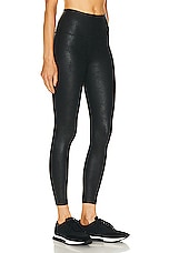 Beyond Yoga Leatherette High Waisted Midi Legging in Black Leatherette Foil, view 2, click to view large image.