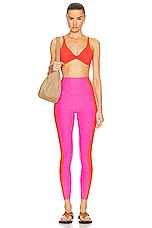 Beyond Yoga Spacedye Vitality Colorblock High Waisted Midi Legging in Pink Punch & Firecracker Red Block, view 4, click to view large image.