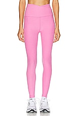 Beyond Yoga Spacedye At Your Leisure High Waist Midi Leggin in Pink Bloom Heather, view 1, click to view large image.