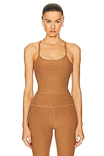 Beyond Yoga Spacedye Slim Racerback Cropped Tank Top in Caramel Toffee Heather, view 1, click to view large image.