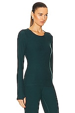 Beyond Yoga Spacedye Classic Crew Pullover Top in Midnight Green Heather, view 2, click to view large image.
