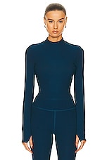 Beyond Yoga Featherweight Moving On Cropped Pullover Top in Blue Gem Heather, view 1, click to view large image.