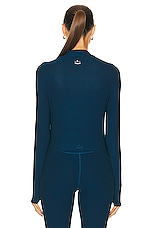 Beyond Yoga Featherweight Moving On Cropped Pullover Top in Blue Gem Heather, view 3, click to view large image.