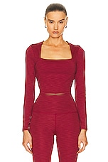 Beyond Yoga Heather Rib Frame Cropped Pullover Top in Rosewood Heather Rib, view 1, click to view large image.