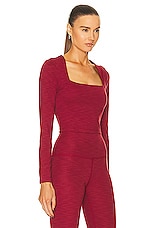 Beyond Yoga Heather Rib Frame Cropped Pullover Top in Rosewood Heather Rib, view 2, click to view large image.
