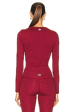 Beyond Yoga Heather Rib Frame Cropped Pullover Top in Rosewood Heather Rib, view 3, click to view large image.