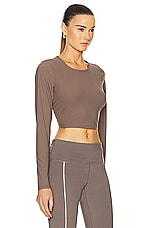 Beyond Yoga Power Beyond Lite Cardio Cropped Pullover Top in Dune, view 2, click to view large image.