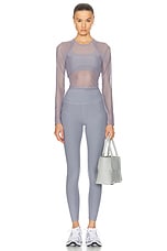 Beyond Yoga Show Off Mesh Long Sleeve Cropped Top in Cloud Gray, view 4, click to view large image.