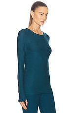 Beyond Yoga Featherweight Classic Crew Pullover Top in Majestic Blue Heather, view 2, click to view large image.