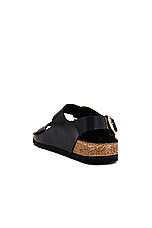 BIRKENSTOCK Milano Big Buckle Sandal in High Shine Black, view 3, click to view large image.