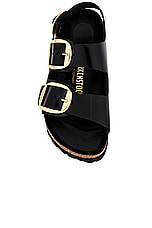 BIRKENSTOCK Milano Big Buckle Sandal in High Shine Black, view 4, click to view large image.