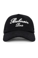 BALMAIN Signature Cotton Cap in Black, view 1, click to view large image.