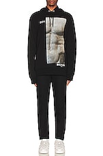 BALMAIN Statue Printed Hoodie in Noir & Multi Gris, view 4, click to view large image.