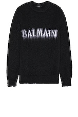 BALMAIN Retro Brushed Mohair Sweater in Noir & Blanc, view 1, click to view large image.