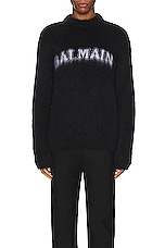 BALMAIN Retro Brushed Mohair Sweater in Noir & Blanc, view 3, click to view large image.