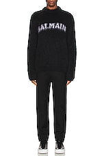 BALMAIN Retro Brushed Mohair Sweater in Noir & Blanc, view 4, click to view large image.