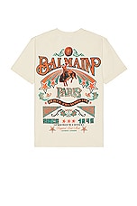 BALMAIN Back Western Print T-shirt in White, view 1, click to view large image.