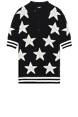 BALMAIN Stars Cotton Short Sleeve Polo in Black, view 1, click to view large image.