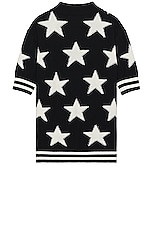 BALMAIN Stars Cotton Short Sleeve Polo in Black, view 2, click to view large image.