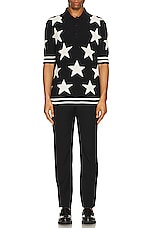 BALMAIN Stars Cotton Short Sleeve Polo in Black, view 4, click to view large image.