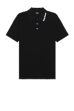 BALMAIN Stitch Collar Short Sleeve Polo in Black, view 1, click to view large image.