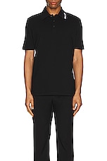 BALMAIN Stitch Collar Short Sleeve Polo in Black, view 4, click to view large image.