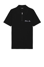 BALMAIN Signature Embroidered Zipped Polo in Black, view 1, click to view large image.