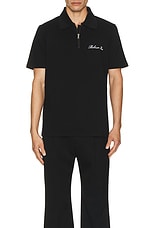 BALMAIN Signature Embroidered Zipped Polo in Black, view 4, click to view large image.