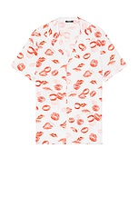 BALMAIN Kiss Print Pyjama Shirt in White & Red, view 1, click to view large image.