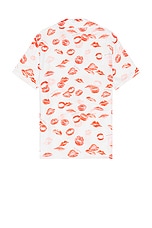 BALMAIN Kiss Print Pyjama Shirt in White & Red, view 2, click to view large image.