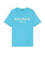 BALMAIN Print T-Shirt in Blue, view 1, click to view large image.