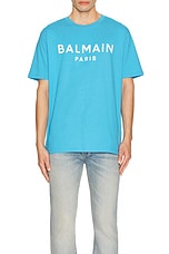 BALMAIN Print T-Shirt in Blue, view 3, click to view large image.