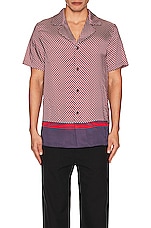 BALMAIN Short Sleeve All Over Mini Monogram Shirt in Blanc, Marine, & Rouge, view 4, click to view large image.