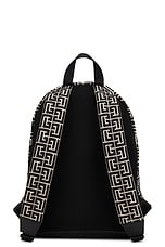 BALMAIN Monogram Jacquard Backpack in Ivory & Black, view 2, click to view large image.