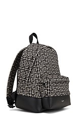 BALMAIN Monogram Jacquard Backpack in Ivory & Black, view 3, click to view large image.