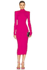 BALMAIN 3 Button Knitted Long Dress in Fuchsia, view 1, click to view large image.