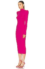 BALMAIN 3 Button Knitted Long Dress in Fuchsia, view 3, click to view large image.