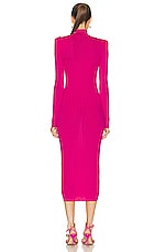 BALMAIN 3 Button Knitted Long Dress in Fuchsia, view 4, click to view large image.