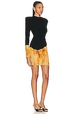 BALMAIN Fire Jacquard Knit Short Dress in Noir, Ocre, & Rouille, view 2, click to view large image.