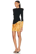 BALMAIN Fire Jacquard Knit Short Dress in Noir, Ocre, & Rouille, view 3, click to view large image.