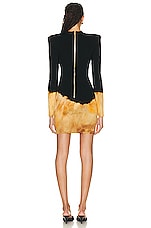 BALMAIN Fire Jacquard Knit Short Dress in Noir, Ocre, & Rouille, view 4, click to view large image.