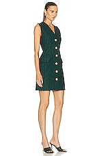BALMAIN Sleeveless Tweed Mini Dress in Green, view 2, click to view large image.