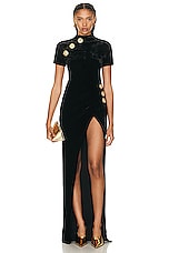 BALMAIN Velvet Jersey Slit Long Dress in Noir, view 1, click to view large image.