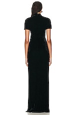 BALMAIN Velvet Jersey Slit Long Dress in Noir, view 4, click to view large image.