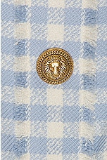 BALMAIN Vichy Tweed Short Dress in Bleu Pale & Blanc, view 4, click to view large image.