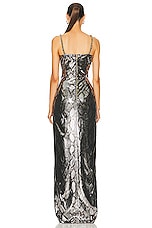 BALMAIN Shiny Python Slit Long Dress in Gris & Noir, view 3, click to view large image.