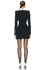 BALMAIN Long Sleeve Buttoned Short Dress in Noir & Blanc, view 3, click to view large image.