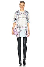 BALMAIN Baroque Print T-Shirt Dress in Multicolore, view 1, click to view large image.