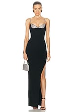 BALMAIN Thin Strap Knit Long Slit Dress in Noir & Argent, view 1, click to view large image.