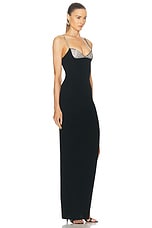 BALMAIN Thin Strap Knit Long Slit Dress in Noir & Argent, view 2, click to view large image.